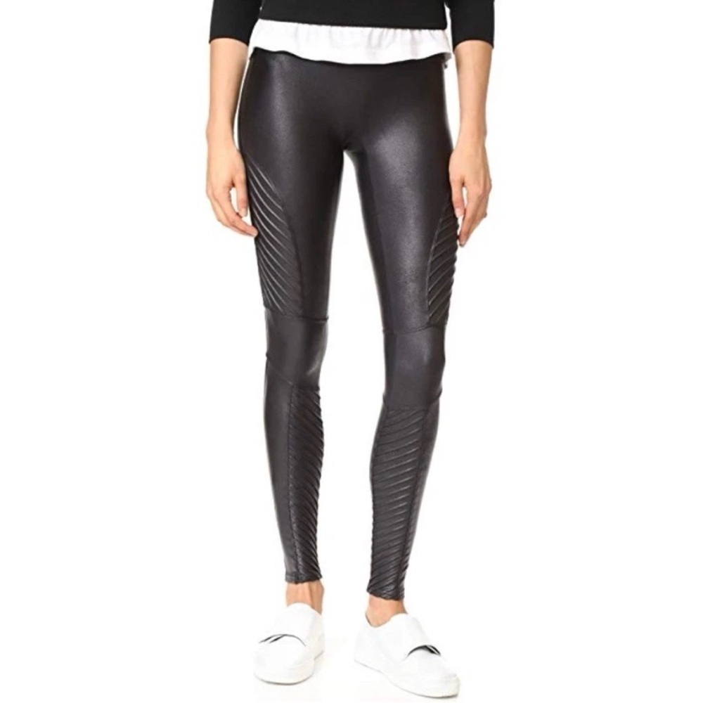SPANX NEW!! Black Faux Leather Moto Leggings 20136R Size Large